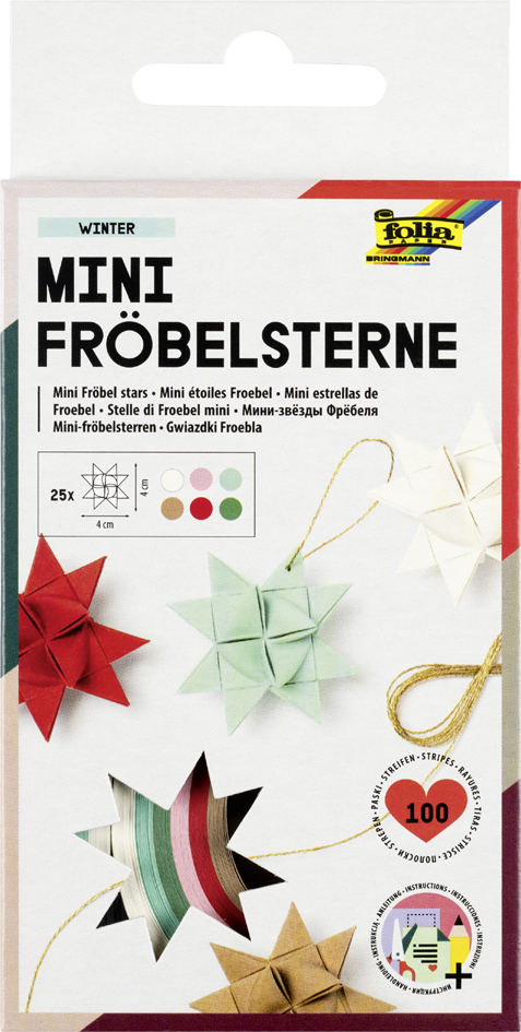 Bild von folia 1299 - Papierstreifen für MINI Fröbelsterne, 100 Streifen, 25 Sterne, in weihnachtlichen Farben sortiert