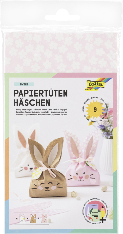 Bild von Folia, Geschenkverpackung, Bastelset Papiertüten-Set Häschen braun/rosa/weiss 9 St. (Geschenkbox, 9 x)