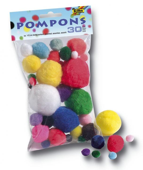 Bild von Folia Klebeband folia Pompons, 30 Stück, Größen und Farben sortiert
