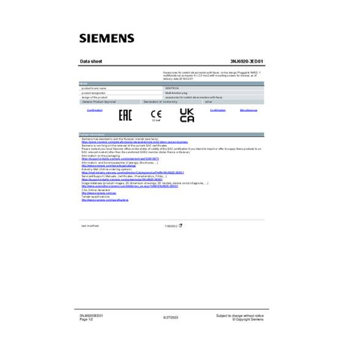 Bild von Siemens 3NJ6920-3ED01 Zubehör-Set