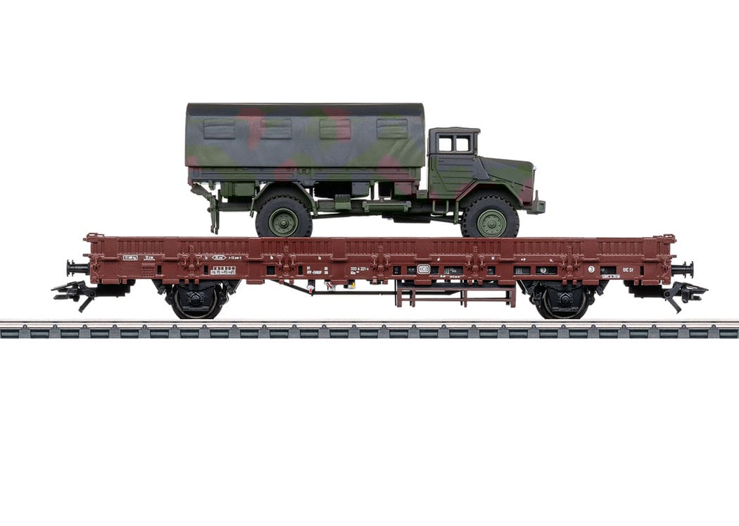 Bild von Märklin 46928 Rungenwagen Kbs 443 mit Bundeswehr-LKW DB H0 Modelleisenbahn