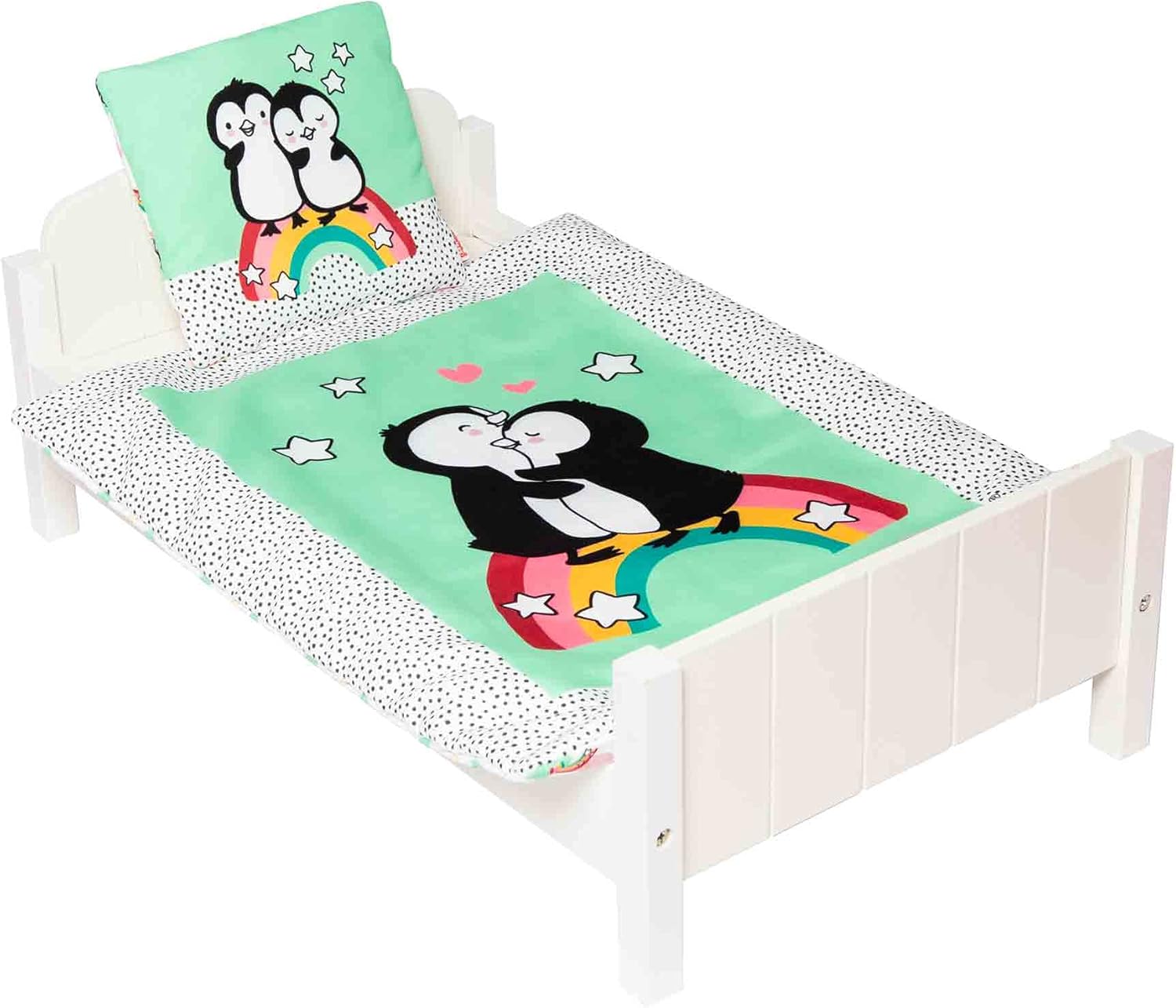 Bild von Heless 1000 - Puppen-Wendebettdecke mit Kissen im Pinguin Pünktchen Design, für süße Puppen-Träume