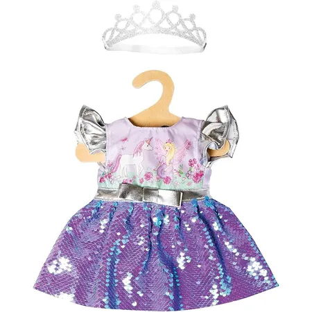 Bild von Heless 2131 - Kleid für Puppen im Design Fee und Einhorn, mit Wendepailletten und silberner Krone, Größe 35 - 45 cm
