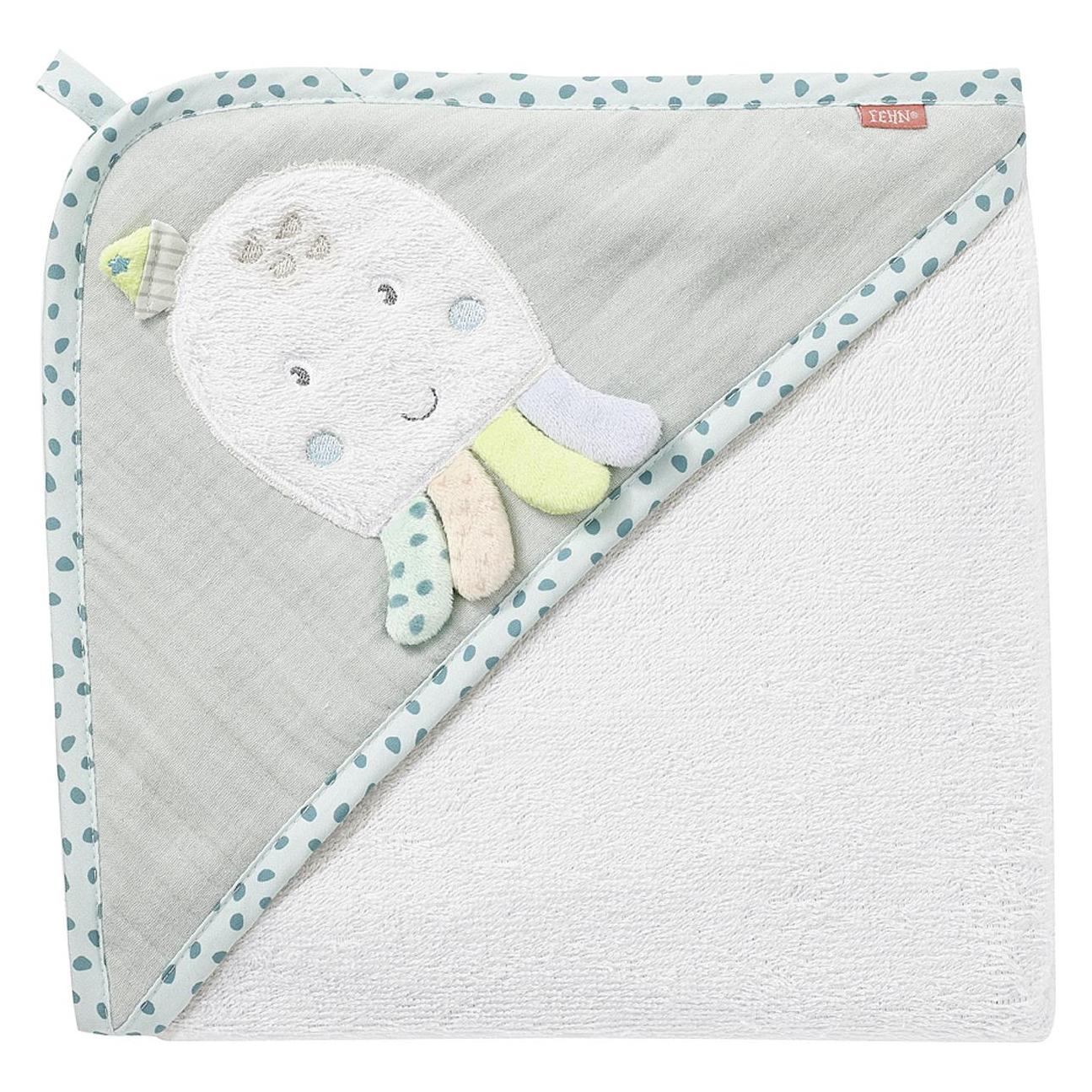 Bild von Fehn Badetuch Baby Oktopus - Badehandtuch Kinder Poncho aus Baumwolle - Handtuch mit süßem Oktopus - Babybadetuch mit Kapuze für Babys und Kleinkinder ab 0+ Monaten – Kapuzenhandtuch 80 x 80 cm