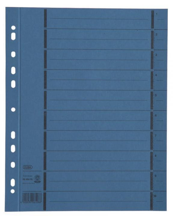 Bild von ELBA Trennblätter mit Perforation, DIN A4 Überbreite, grün aus Manilakarton, 250 g-qm, schwarzer Linienaufdruck 1-10 (06456 GN)