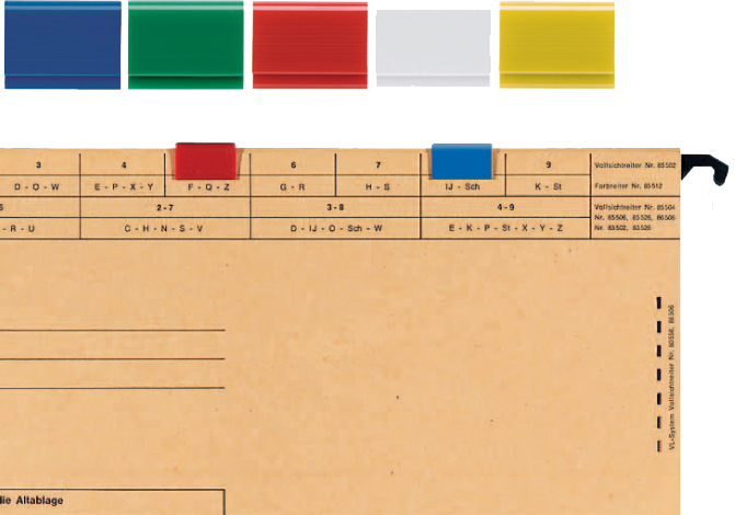 Bild von ELBA Farbreiter, aus PVC, zum Aufstecken, weiß für Hängeregistratur vertic 1, Maße: (B)20 x (T)5 x (H)16 mm (85512 WE)