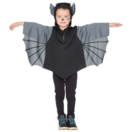 Bild von PartyXPeople Fledermaus Kinderkostüm mit Kapuze Bat Vampir-Fledermaus Verkleidung Tier-Kostüm schwarz-grau 12307-92