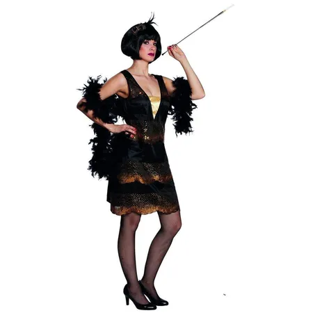 Bild von Karneval-Klamotten Kostüm 20er Jahre Damen Charleston Kleid schwarz gold, Flapper Gangsterbraut Damenkostüm 1920 Great Gatsby Outfit