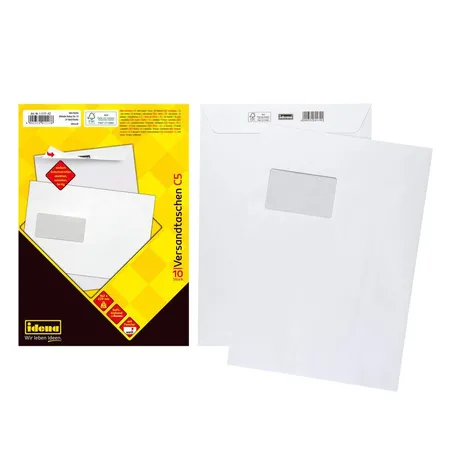 Bild von Idena 11117 - Versandtaschen DIN C5, 10 Stück haftklebend, Briefumschläge mit Fenster, aus 90 g/m² FSC-Mix Papier in Weiß