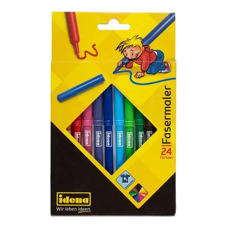 Bild von Idena 10038 - Fasermaler, 24 Stück im Kartonetui, mit 2 mm Spitze, farbintensiv, auswaschbar, zum Malen und Zeichnen im Kindergarten, der Schule und in der Freizeit