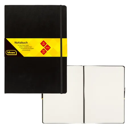 Bild von Idena 10053 - Notizbuch DIN A4, blanko, Papier cremefarben, 192 Seiten, 80 g/m², Hardcover in Schwarz