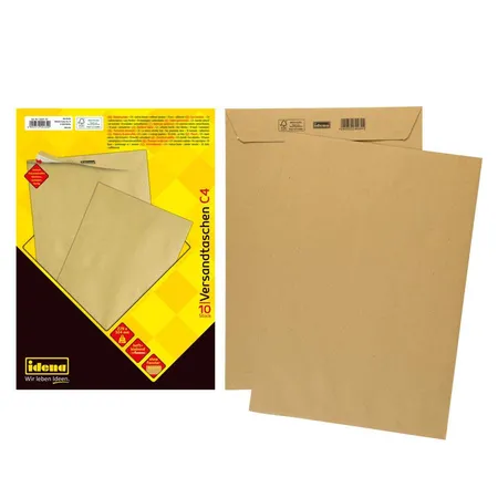 Bild von Idena 10234 - Versandtaschen DIN C4, 10 Stück haftklebend, Briefumschläge ohne Fenster, aus 90 g/m² FSC-Recycled Papier in Braun