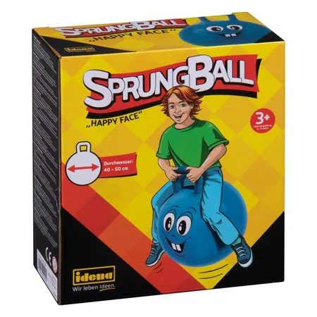 Bild von Idena 40094 - Sprungball Happy Face in blau, Durchmesser ca. 45 - 50 cm, belastbar bis 50 kg, perfekt für Sommer, Park oder Kindergarten