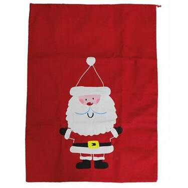Bild von Unbekannt III Weihnachtssack mit Zugband und Weihnachtsmann Motiv, Baumwolle, ca. 76 x 55 cm, rot, für Geschenke und als Deko an Weihnachten, Nikolaus und in der Adventszeit