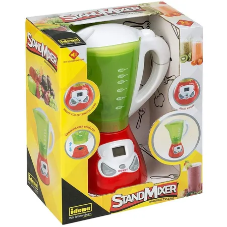 Bild von Idena Kinder-Standmixer 40451, Haushaltsserie Standmixer mit realistischen Toneffekten, 3 Bedienfunktionen, ca. 10,5 x 19,5 x 25 cm, für Kinder, zum Erlernen praktischer Fertigkeiten im Haushalt, batteriebetrieben grün/rot