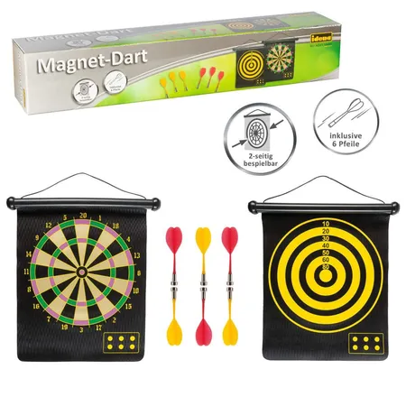 Bild von Idena 40462 - Dartspiel mit 2 Dartscheiben und 6 magnetischen Pfeilen, 2 seitig bespielbar, für den Innen- und Außenbereich