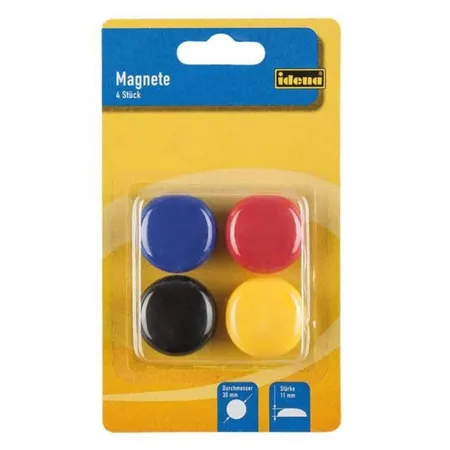 Bild von Idena 377035 - Magnete, 4 Stück, Durchmesser 30 mm, rund, Stärke 11 mm, sortiert