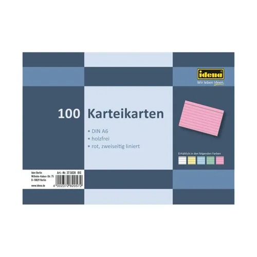 Bild von Idena Karteikarten A6 liniert Rot, 100 Stück – Der Alleskönner für Büro und Schule