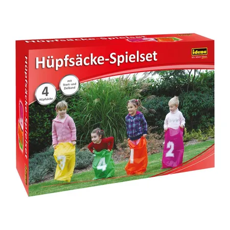 Bild von Idena 7408881 - Hüpfsäcke Spielset mit 4 Hüpfsäcken, inklusive Band für Start und Ziel, ideal für Partys und Sportfeste, 1 Spiel
