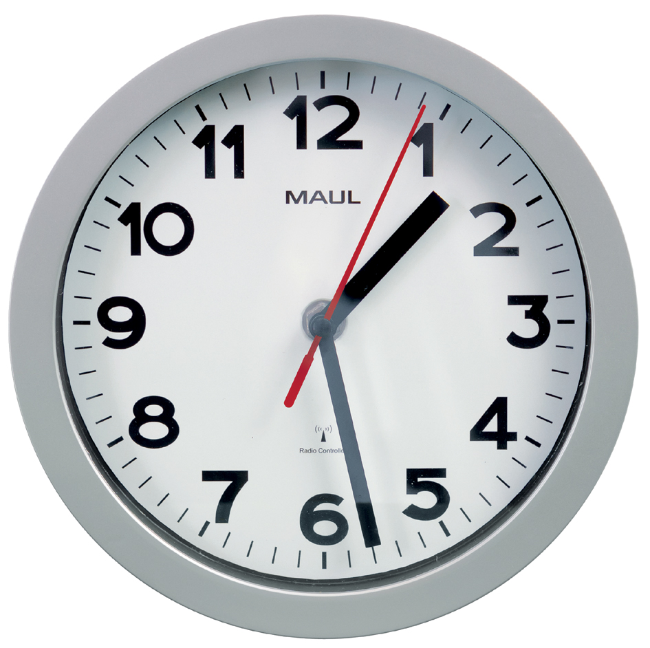 Bild von MAUL Wanduhr/Funkuhr MAULstep, Durchmesser: 200 mm, silber automatische Synchronisation, Batteriebetrieb, inkl. 1x - 1 Stück (9052895)