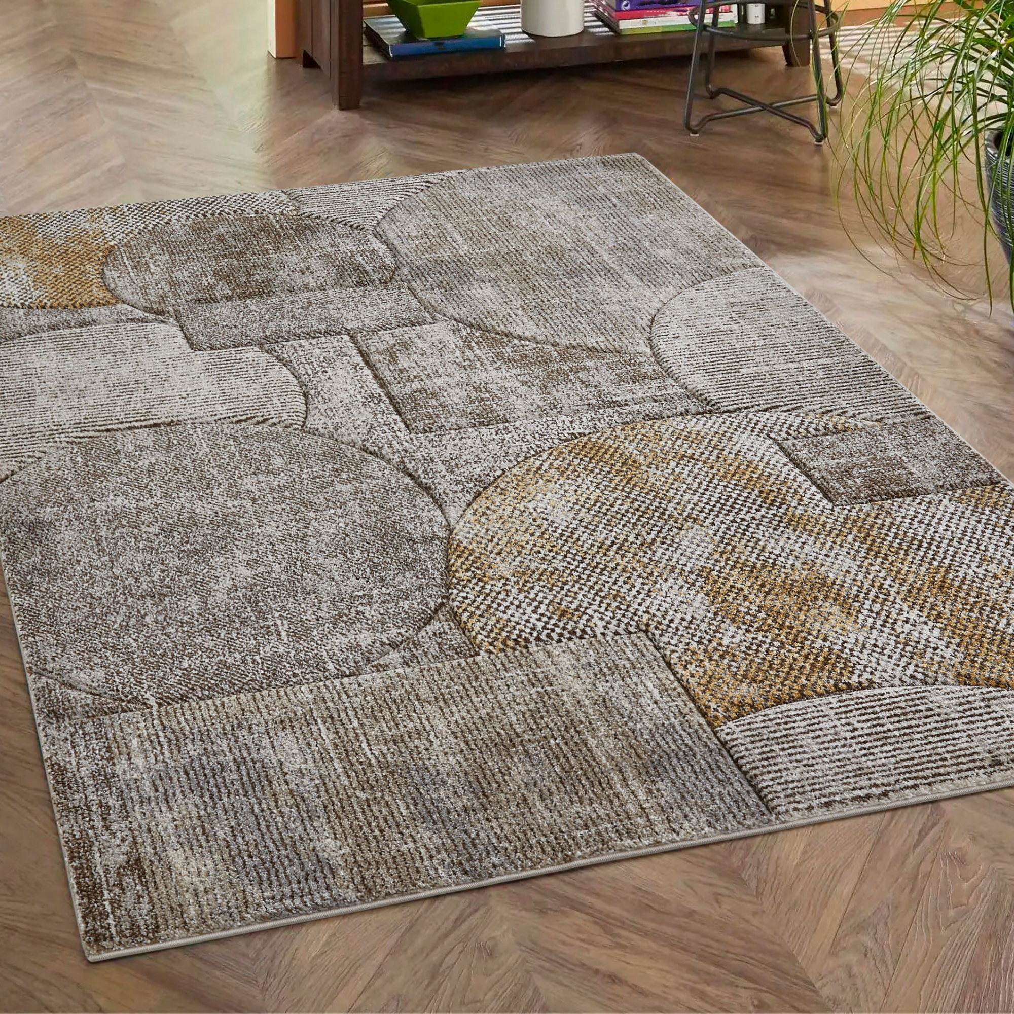 Bild von LUXOR living Teppich »Toronto«, rechteckig, 12 mm Höhe, Kurzflor, modernes Patchwork-Design, Hoch-Tief Struktur, Wohnzimmer