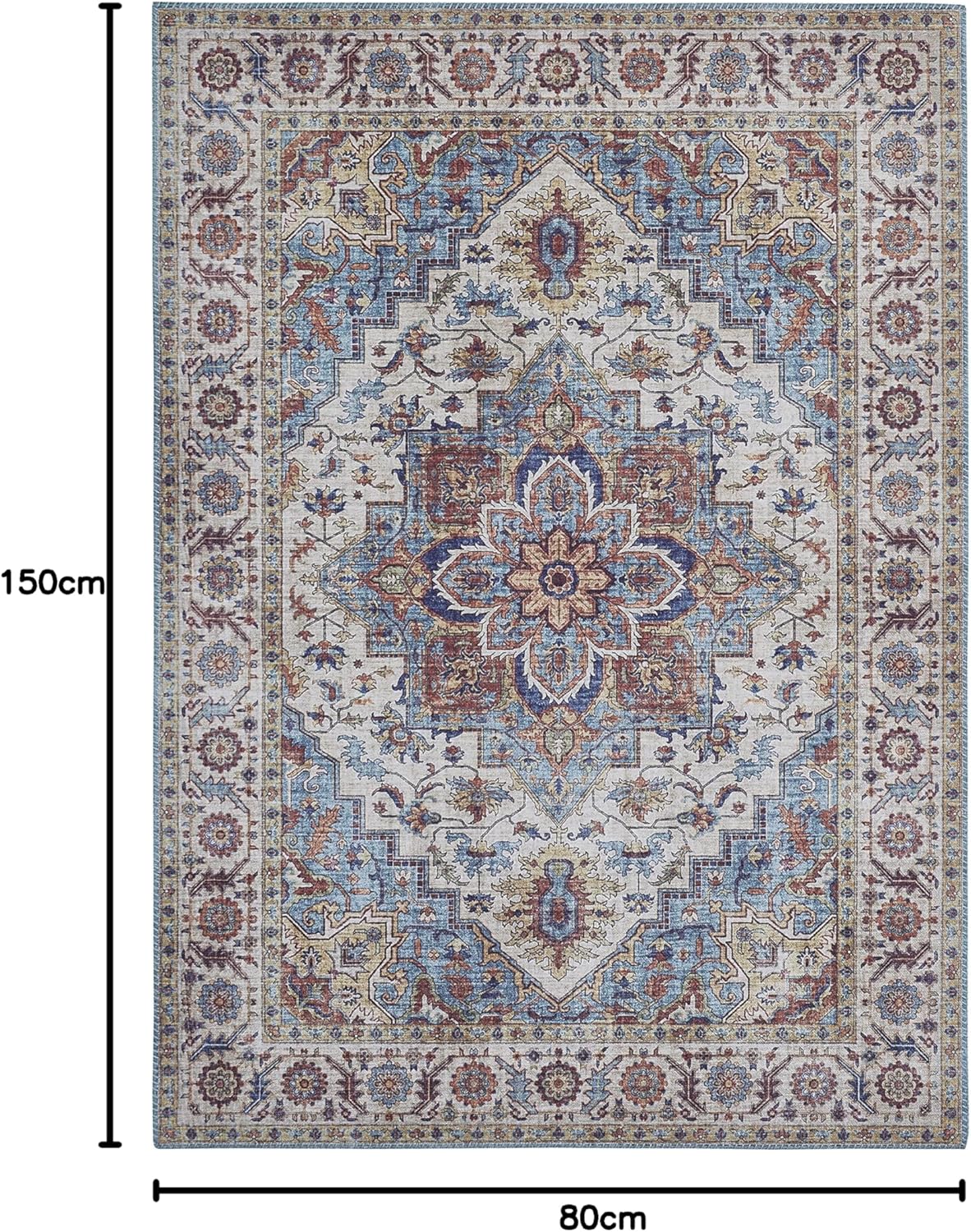 Bild von -LUXOR- living Teppich Wohnzimmer Bonum im Vintage Design - Wohnzimmerteppich Teppich Kurzflor Digitaldruck in zeitlosem Design Blau 120 x 170 cm