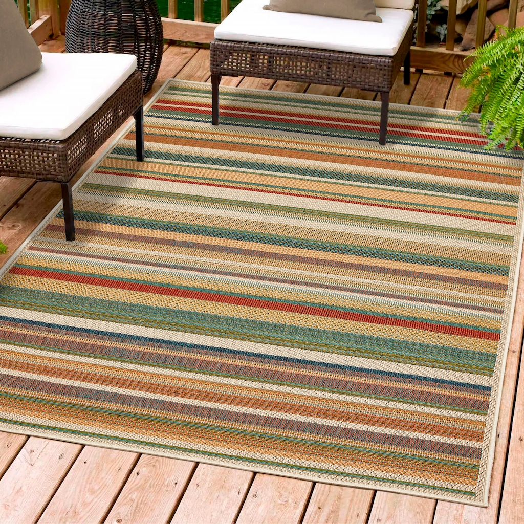 Bild von andiamo Outdoor Teppich wetterfest Sedona - Balkon Teppich farbiges Design - Teppich Outdoor für Garten, Terrasse, Balkon, 160 x 230 cm - Streifen Multi