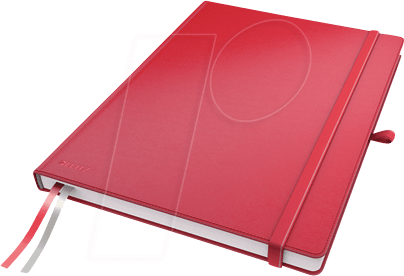 Bild von Leitz Complete Qualitäts-Notizbuch A4 liniert, 160 Seiten, 80 Blatt, Hardcover mit hochwertigem Einband, 100 g/m² Papier, Gummizugverschluss, Textilbänder, Stiftelasche, Mit Tasche, Rot, 44720025