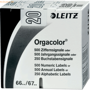 Bild von LEITZ Jahressignal Orgacolor 20, auf Streifen, weiß Maße: (B)30 x (H)23 mm, auf Trägerbandstreifen, selbst - 1 Stück (6750-10-01)