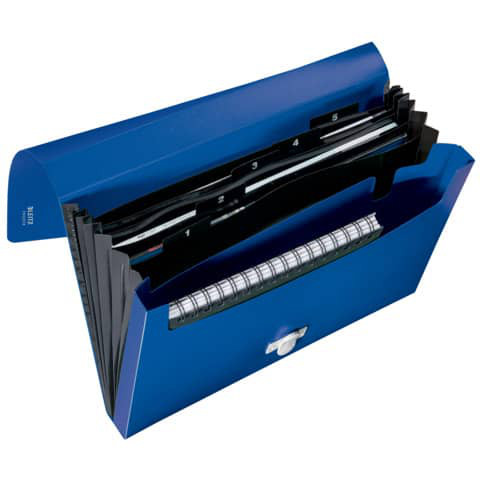 Bild von Leitz® Dokumentenmappe Recycle, A4, bis 250 Blatt, 5 Fächer & Ablagefach, blickdicht, 100 % recycelbar, Blauer Engel, Kunststoff, blau