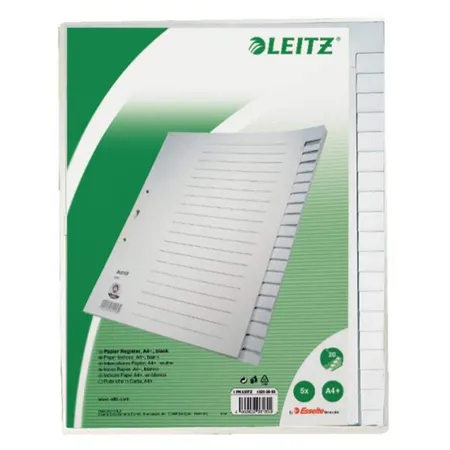 Bild von Leitz Register für A4, 20 Trennblätter, Taben und Lochrand verstärkt, Überbreite, Grau, 100% Recyclingkarton, Blauer Engel Siegel, 12200085