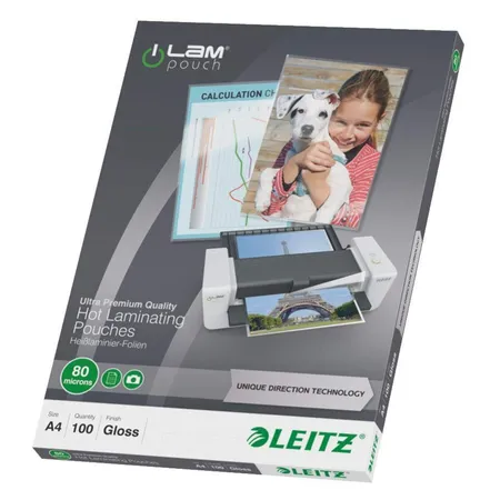 Bild von Leitz iLAM Premium Laminierfolien DIN A4 Glänzend 80 Mikron (2 x 80) Transparent 100 Stück