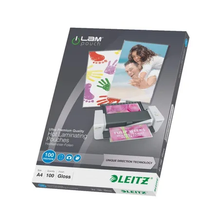 Bild von Leitz iLAM Premium Laminierfolien DIN A4 Glänzend 100 Mikron (2 x 100) Transparent 100 Stück