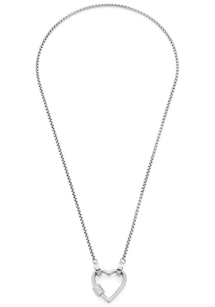 Bild von Leonardo Jewels Clip&Mix Minou Halskette aus Edelstahl, kurze silberfarbene Halskette mit Zirkonia-besetztem Herz-Karabiner, Damenschmuck, 021804