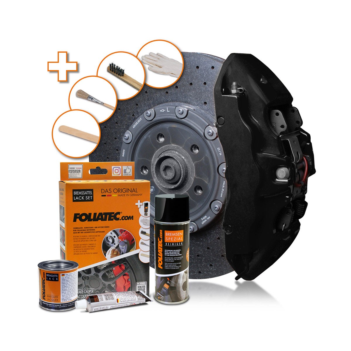 Bild von Foliatec Bremssattel Lack Set, Hitzebeständig, Komplettsatz für 4 Bremssättel, Midnight Black Matt, 7-teiliges Set