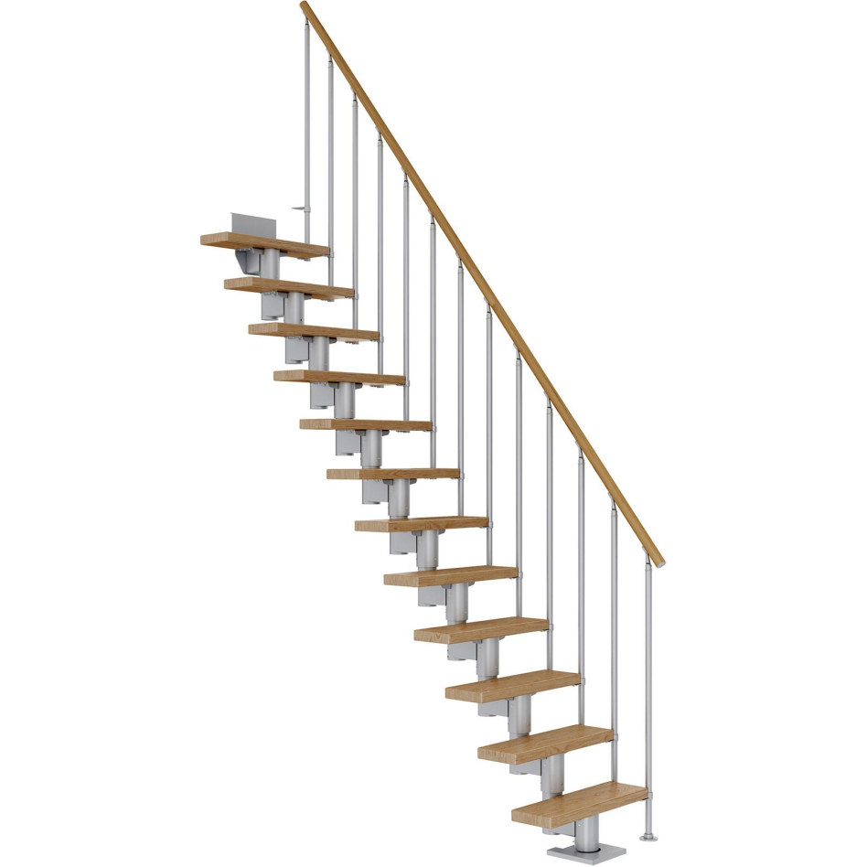 Bild von DOLLE Mittelholmtreppe Dublin, inkl. einseitigem Geländer, Einzelstab (perlgrau), 240 cm - 292 cm,65 cm,Eiche,Geradelaufend