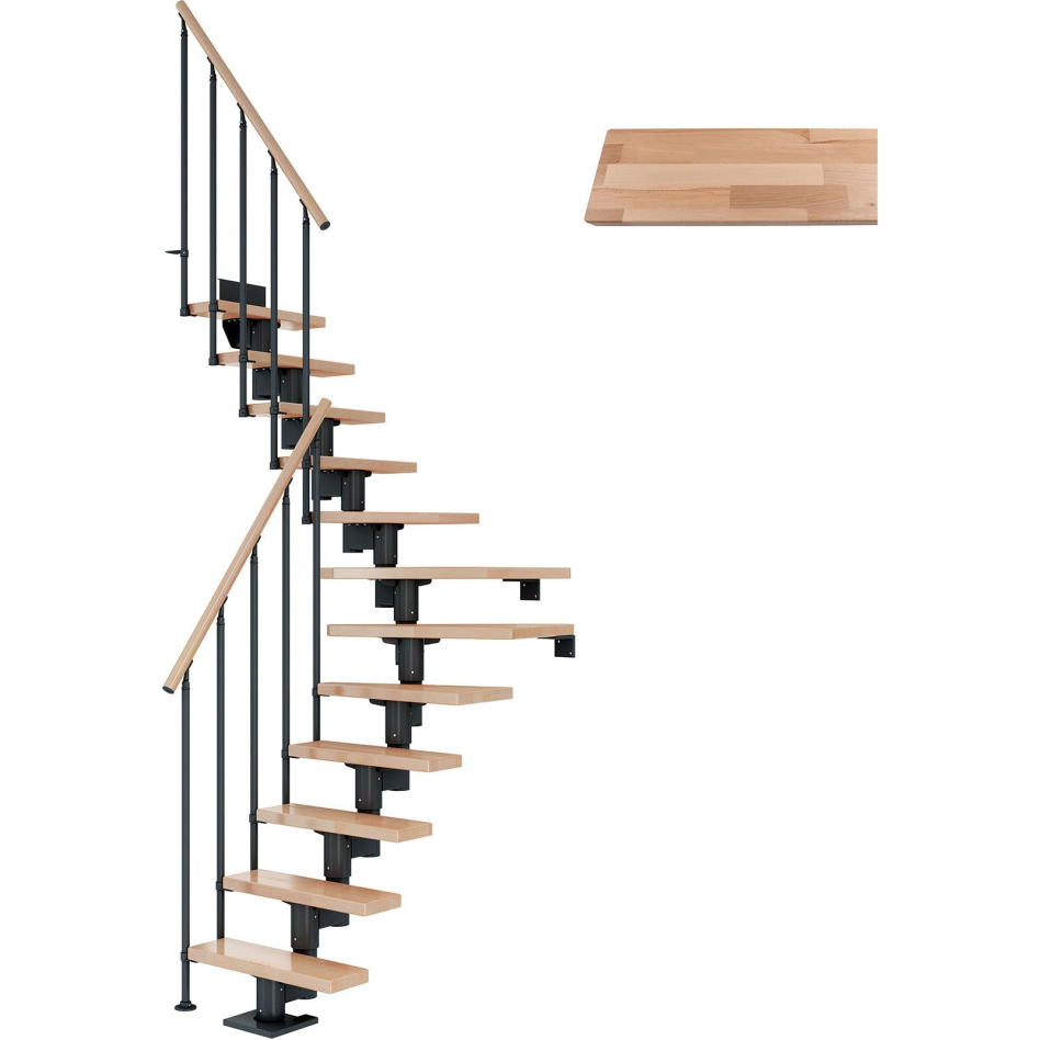 Bild von DOLLE Mittelholmtreppe Dublin, inkl. einseitigem Geländer, Einzelstab (anthrazit), 1/4 gewendelt,259 cm - 315 cm,65 cm,Buche