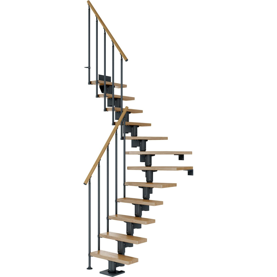 Bild von DOLLE Mittelholmtreppe Dublin, inkl. einseitigem Geländer, Einzelstab (anthrazit), 1/4 gewendelt,259 cm - 315 cm,65 cm,Eiche