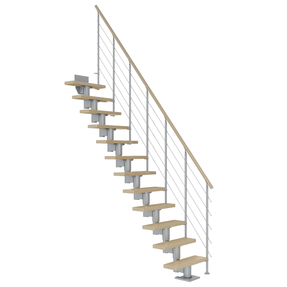 Bild von DOLLE Mittelholmtreppe Dublin, inkl. einseitigem Geländer, Einzelstab (perlgrau), 278 cm - 337 cm,75 cm,Ahorn,Geradelaufend