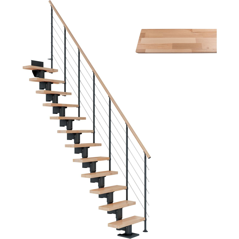 Bild von DOLLE Mittelholmtreppe Dublin, inkl. einseitigem Geländer, Edelstahl (anthrazit), 240 cm - 292 cm,65 cm,Buche,Geradelaufend
