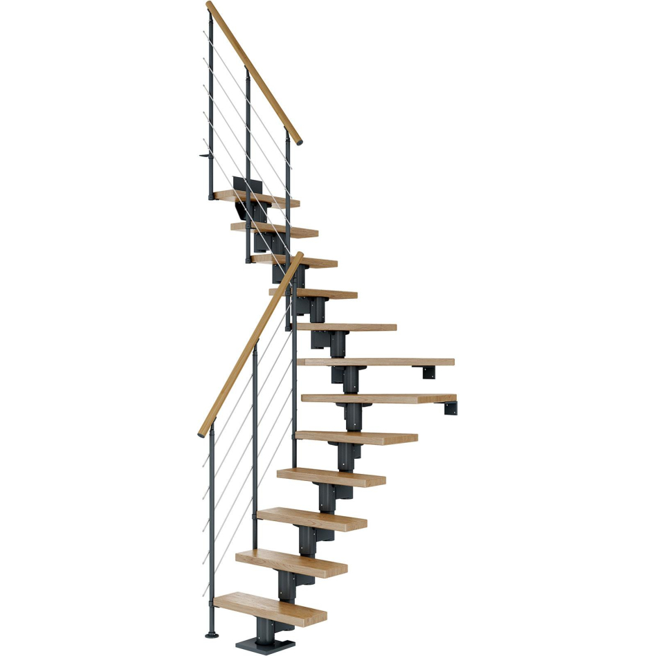 Bild von DOLLE Mittelholmtreppe Dublin, inkl. einseitigem Geländer, Edelstahl (anthrazit), 1/4 gewendelt,259 cm - 315 cm,65 cm,Eiche