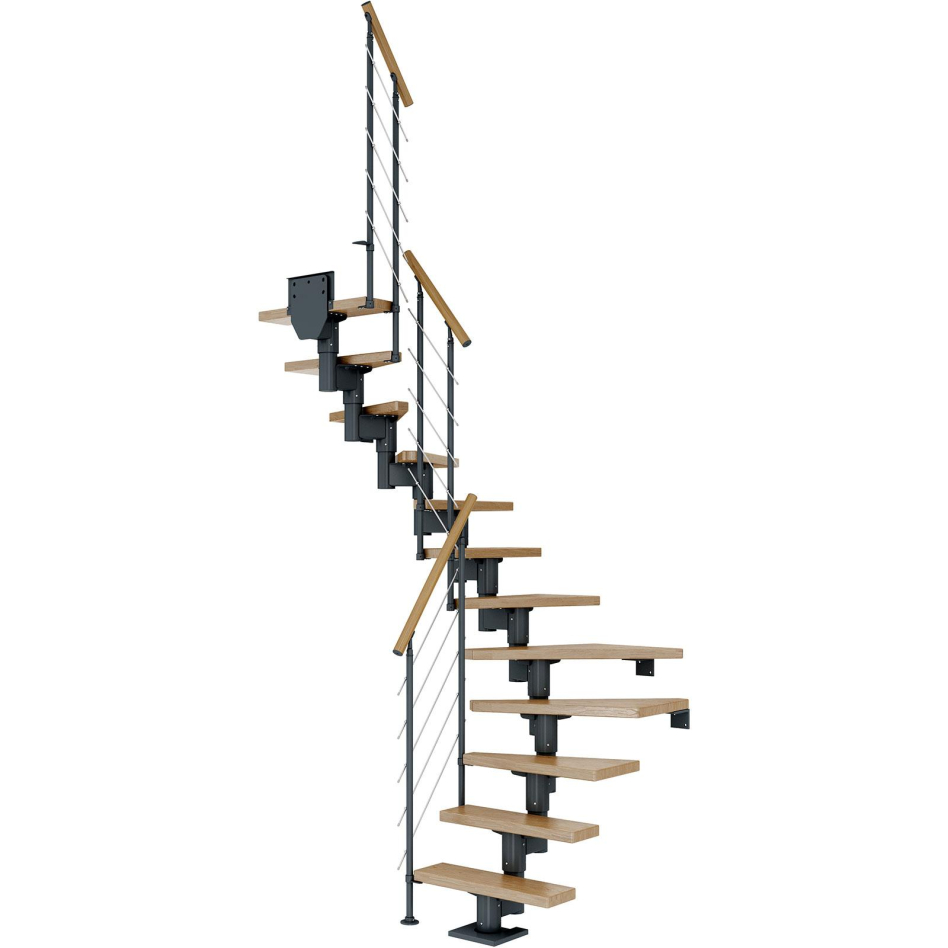 Bild von DOLLE Mittelholmtreppe Dublin, inkl. einseitigem Geländer, Edelstahl (anthrazit), 1/2 gewendelt,278 cm - 337 cm,65 cm,Eiche