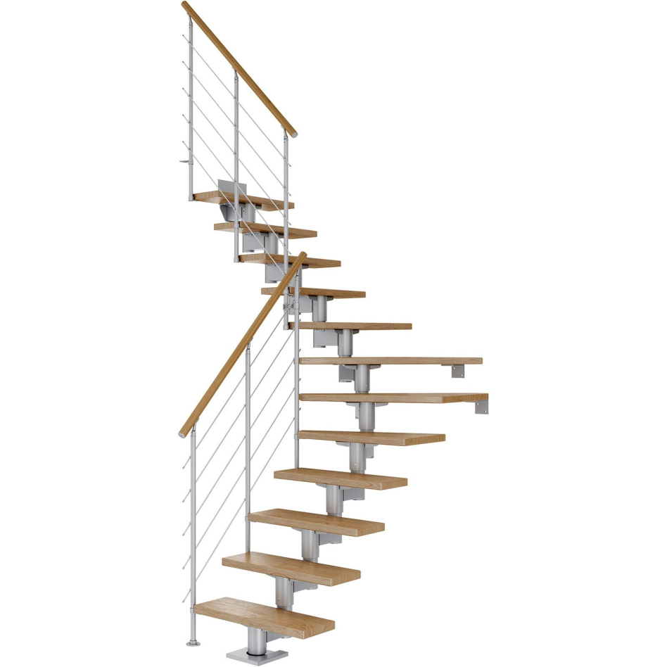 Bild von DOLLE Mittelholmtreppe Cork, inkl. einseitigem Geländer, Edelstahl (perlgrau), 1/4 gewendelt,259 cm - 315 cm,75 cm,Eiche