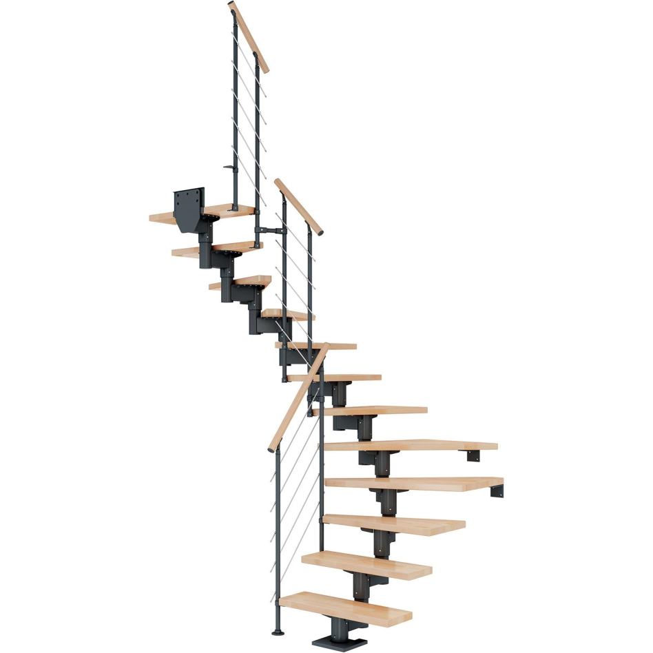 Bild von DOLLE Mittelholmtreppe Cork, inkl. einseitigem Geländer, Edelstahl (anthrazit), 1/2 gewendelt,240 cm - 292 cm,75 cm,Buche