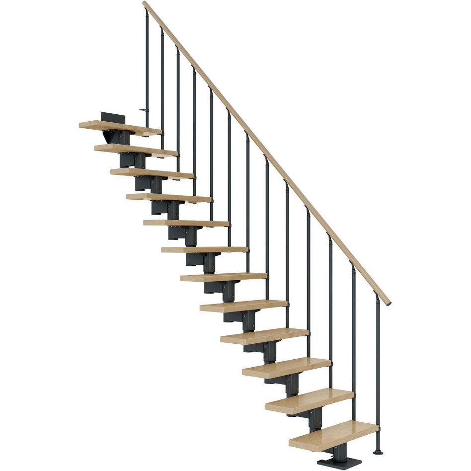 Bild von DOLLE Mittelholmtreppe Cork, inkl. einseitigem Geländer, Edelstahl (anthrazit), 278 cm - 337 cm,75 cm,Ahorn,Geradelaufend