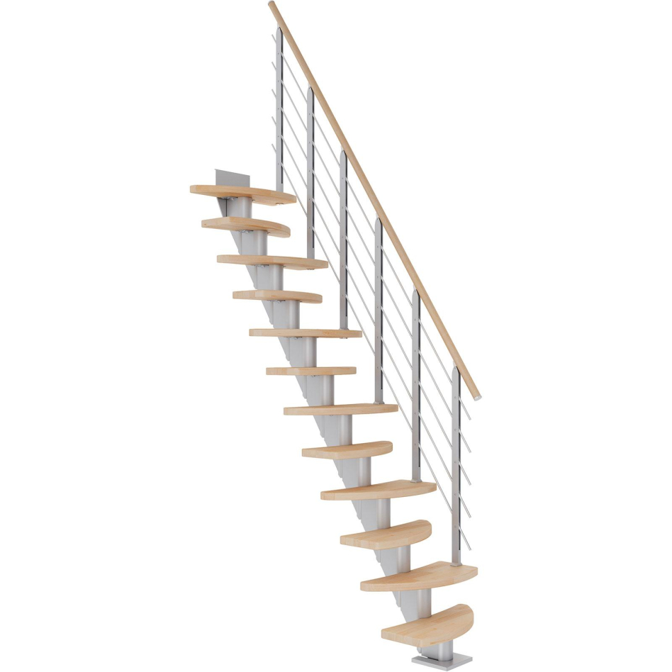 Bild von DOLLE Mittelholmtreppe Berlin, inkl. einseitigem Designgeländer, Design (perlgrau), 240 cm - 292 cm,Buche, geölt