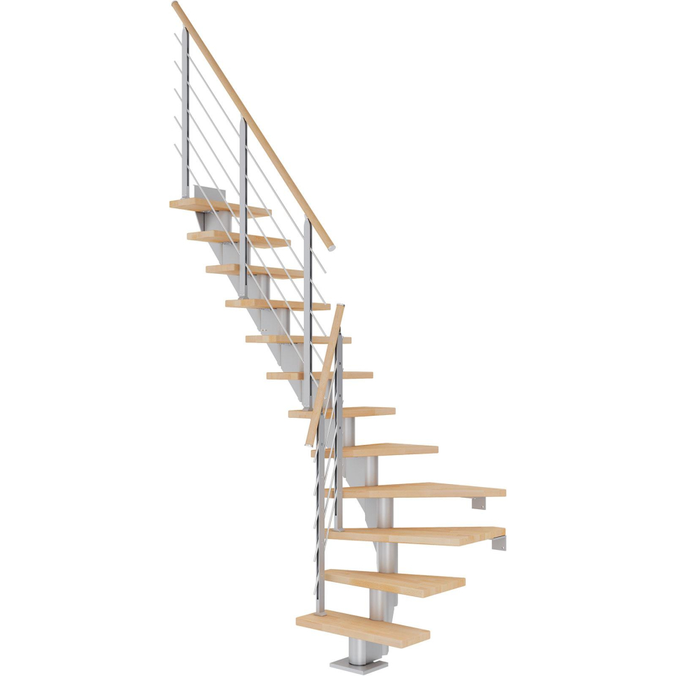 Bild von DOLLE Mittelholmtreppe Frankfurt, inkl. einseitigem Designgeländer, Design (perlgrau), 1/4 gewendelt,259 cm - 301 cm,65 cm,Buche, geölt