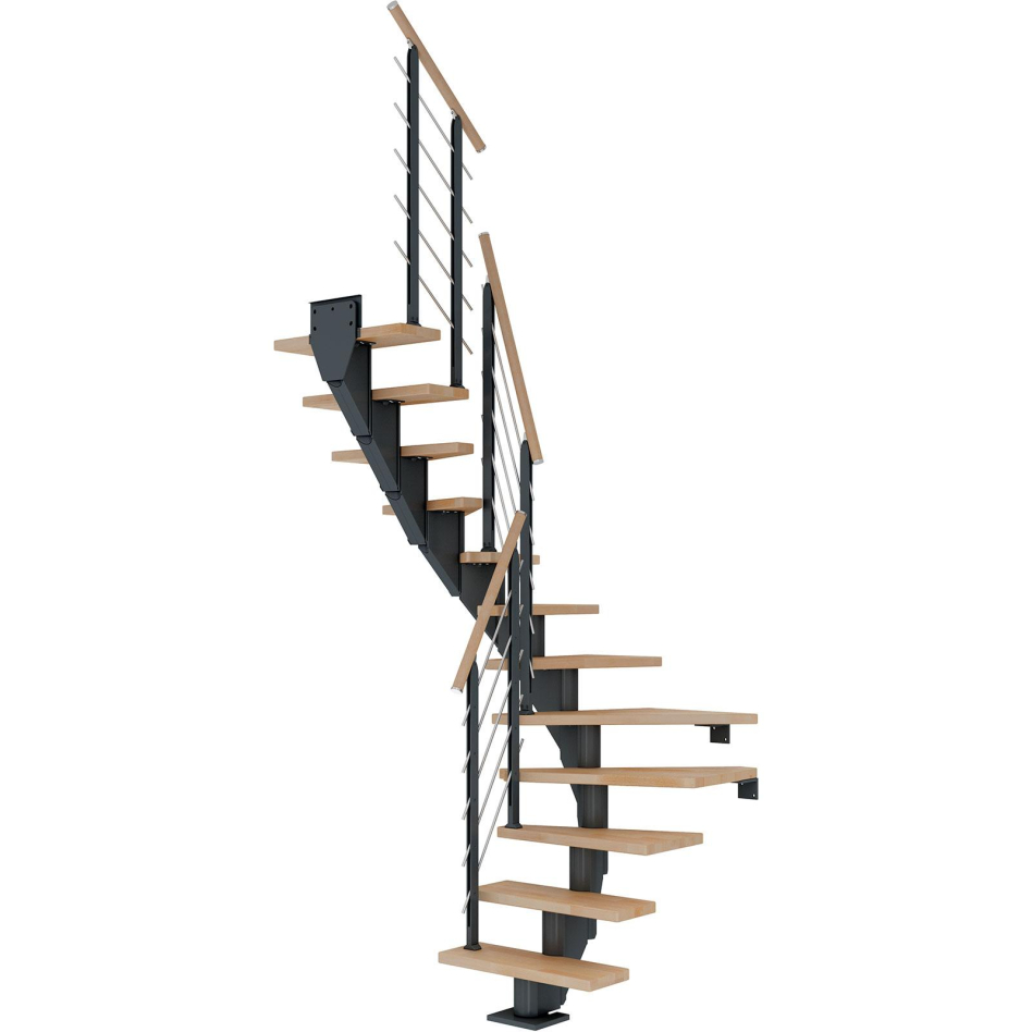 Bild von DOLLE Mittelholmtreppe Frankfurt, inkl. einseitigem Designgeländer, Design (anthrazit), 1/2 gewendelt,259 cm - 301 cm,65 cm,Buche, geölt