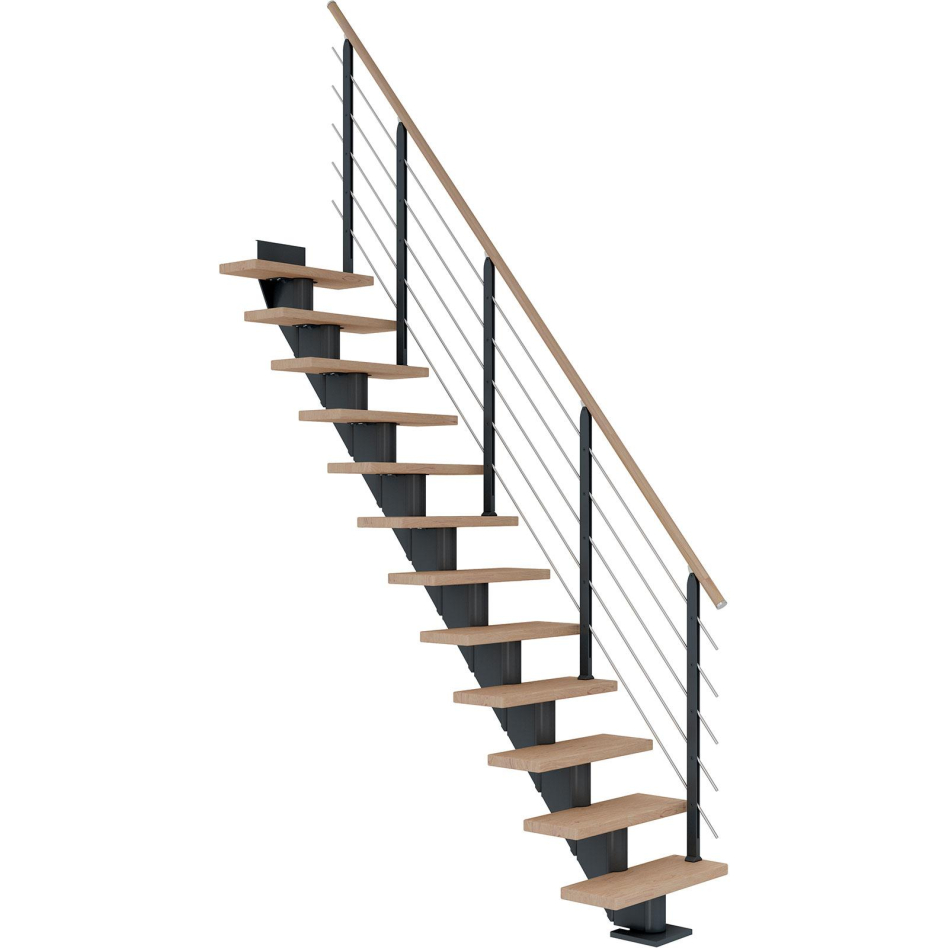 Bild von DOLLE Mittelholmtreppe Frankfurt, inkl. einseitigem Designgeländer, Design (anthrazit), 259 cm - 301 cm,65 cm,Eiche weiß, geölt,Geradelaufend