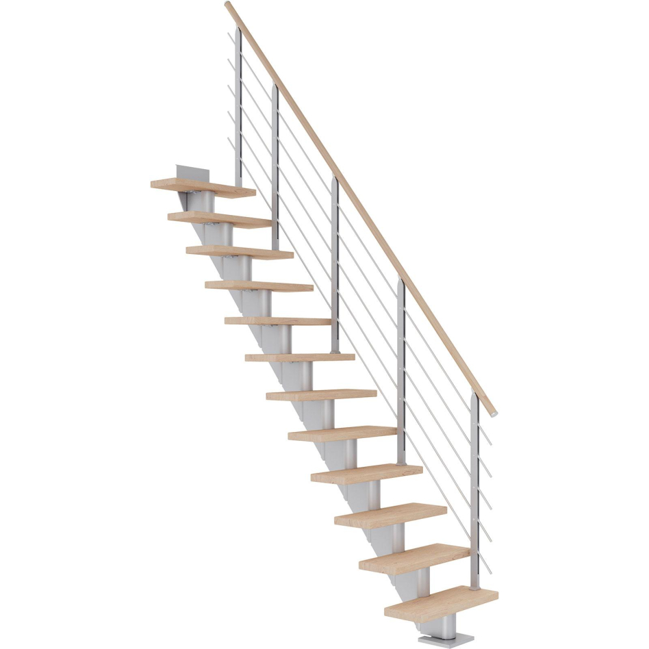 Bild von DOLLE Mittelholmtreppe Frankfurt, inkl. einseitigem Designgeländer, Design (perlgrau), 259 cm - 301 cm,75 cm,Eiche weiß, geölt,Geradelaufend